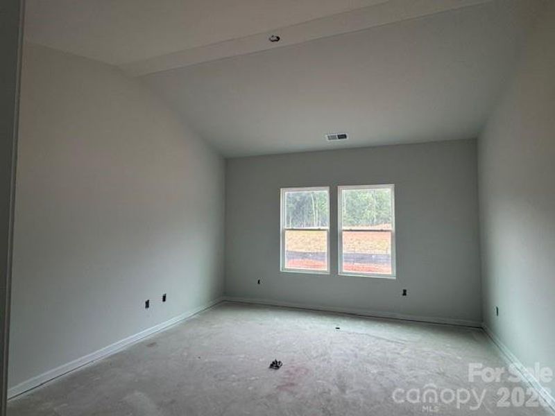 Primary bedroom with vaulted ceiling