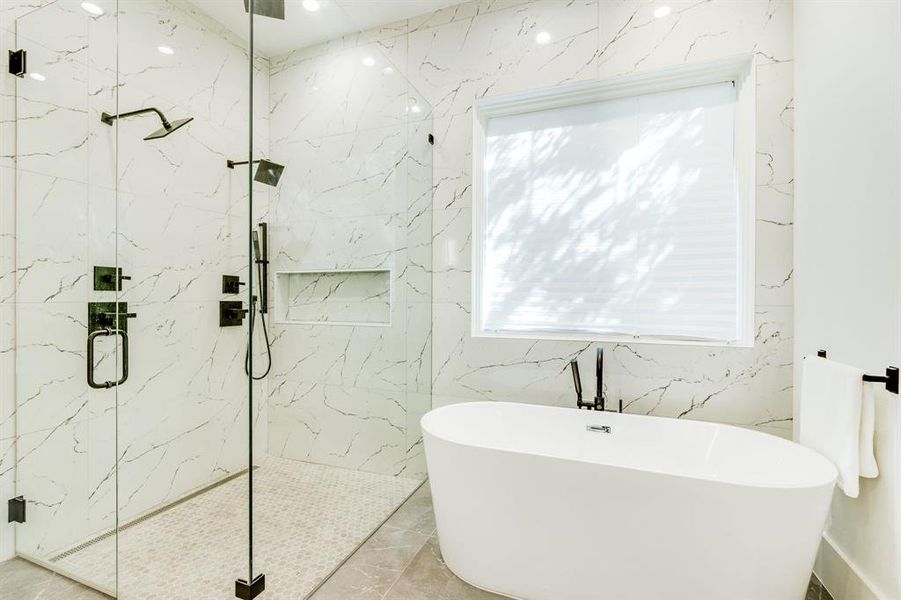 Double shower and soaking tub