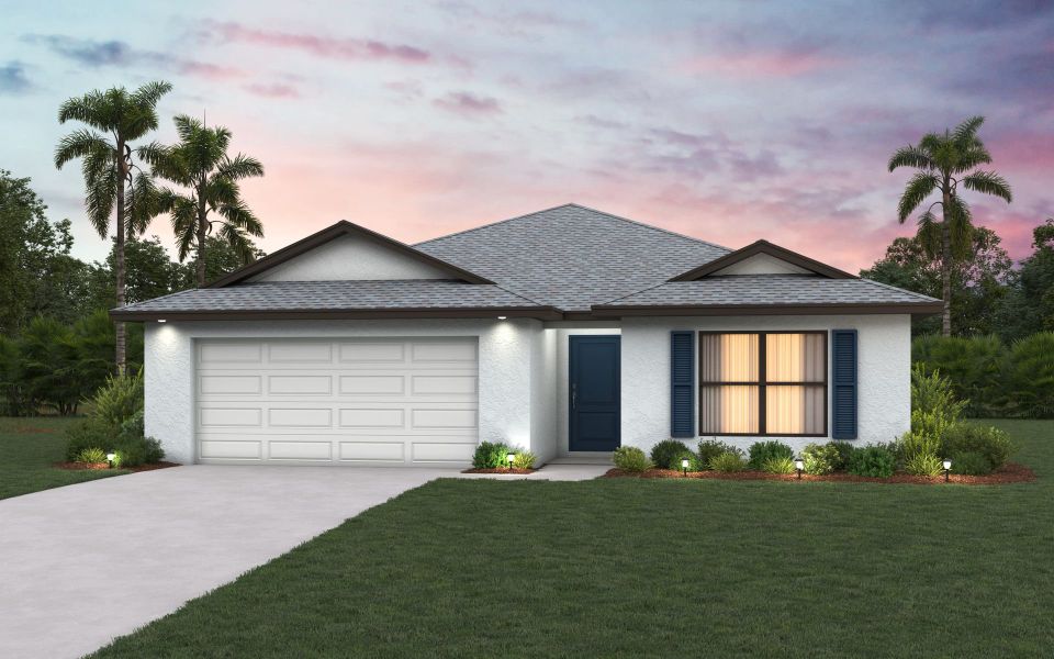 Front exterior of a new home in Palm Bay Spot Lots, Palm Bay, FL, highlighting curb appeal (Image 1).