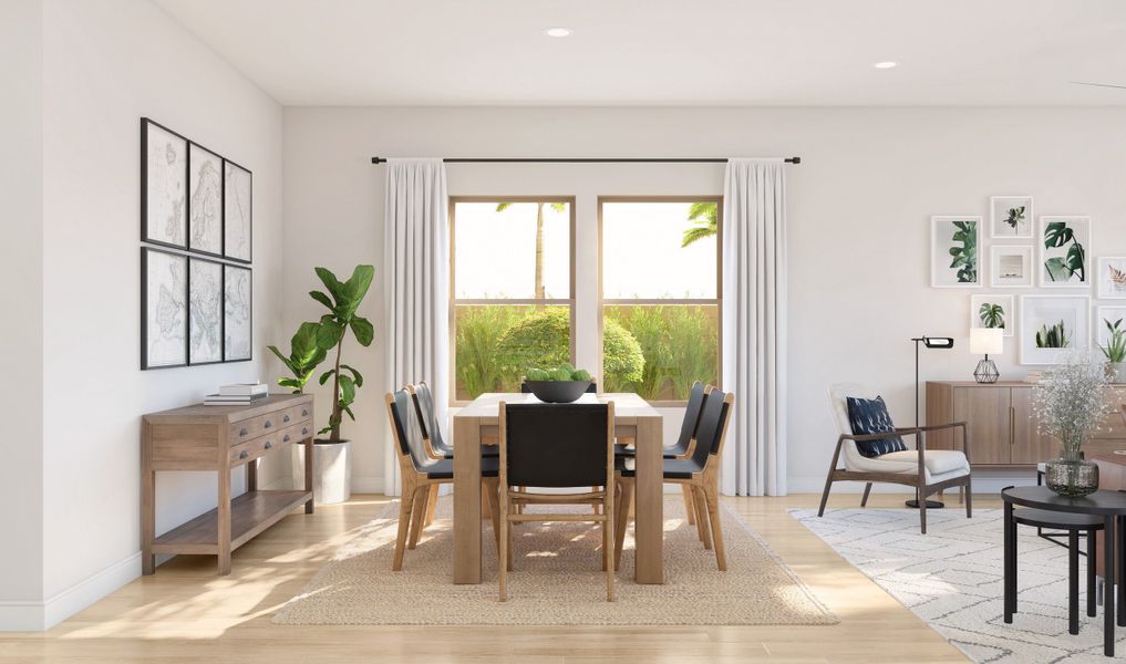 Cozy dining area and great room with gorgeous floors