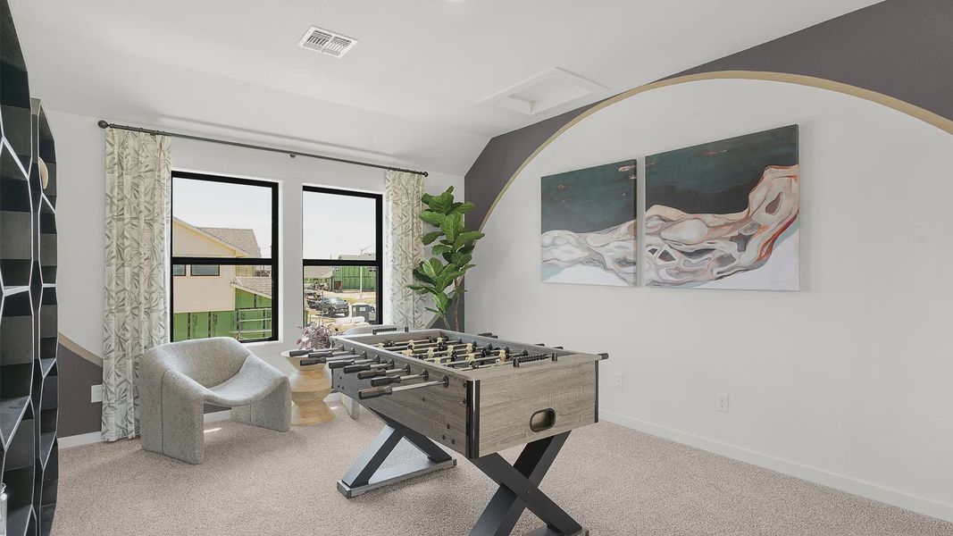 Furnished interior view inside a new home in The Grove at Blackhawk, Pflugerville (Image 40). Furnished interior view inside a new home in The Grove at Blackhawk, Pflugerville (Image 40).