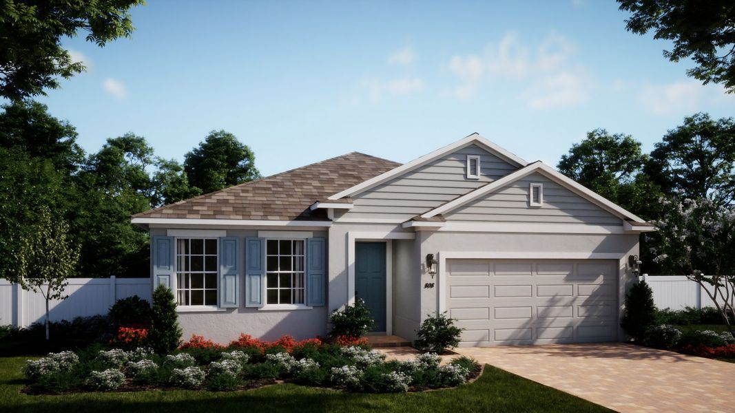 Representative exterior photo of a completed home built from the Selby Flex by Risewell Homes in Trinity Lakes, Groveland, FL (Image 2). Representative exterior photo of a completed home built from the Selby Flex by Risewell Homes in Trinity Lakes, Groveland, FL (Image 2).