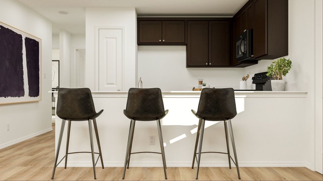 Red Oak Kitchen with bar stools