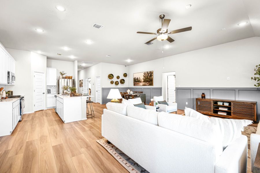This is the living area of the Hawkins plan and is the model home in Carillon at 13305 Eppright Trace Blvd., Manor, TX. This is the living area of the Hawkins plan and is the model home in Carillon at 13305 Eppright Trace Blvd., Manor, TX.