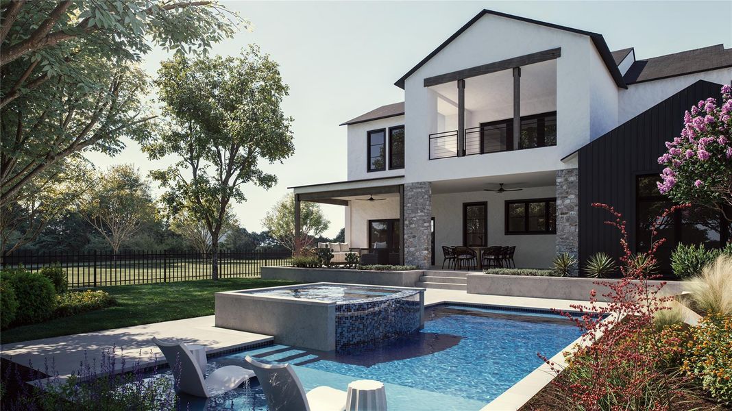Exterior details and patio area of a home in The Overlook at Westlake, Austin (Image 2). Exterior details and patio area of a home in The Overlook at Westlake, Austin (Image 2).