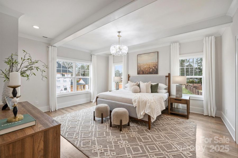 beamed ceiling and hardwood detail