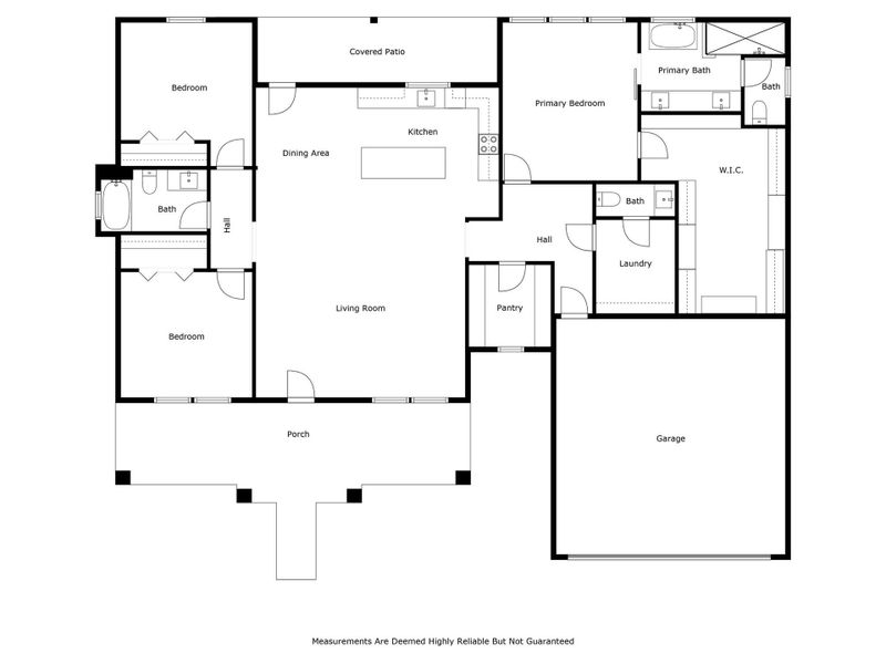 FLOORPLAN: This beautifully designed single-story home features 3 bedrooms, 2.5 baths, and an open-concept layout with a spacious kitchen, dining, and living area. The split floor plan offers a private primary suite with dual vanities, soaking tub, walk-in shower, and a large walk-in closet connected to the laundry room.Secondary bedrooms share a full bath, and there's a convenient half bath for guests. Enjoy a walk-in pantry, covered back patio, welcoming front porch, and an attached 2-car garage FLOORPLAN: This beautifully designed single-story home features 3 bedrooms, 2.5 baths, and an open-concept layout with a spacious kitchen, dining, and living area. The split floor plan offers a private primary suite with dual vanities, soaking tub, walk-in shower, and a large walk-in closet connected to the laundry room.Secondary bedrooms share a full bath, and there's a convenient half bath for guests. Enjoy a walk-in pantry, covered back patio, welcoming front porch, and an attached 2-car garage