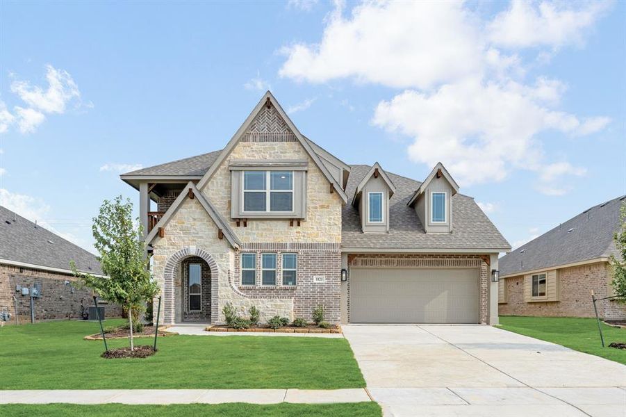 Front exterior of a new home in Hunters Ridge, Crowley, TX, highlighting curb appeal (Image 2). Front exterior of a new home in Hunters Ridge, Crowley, TX, highlighting curb appeal (Image 2).