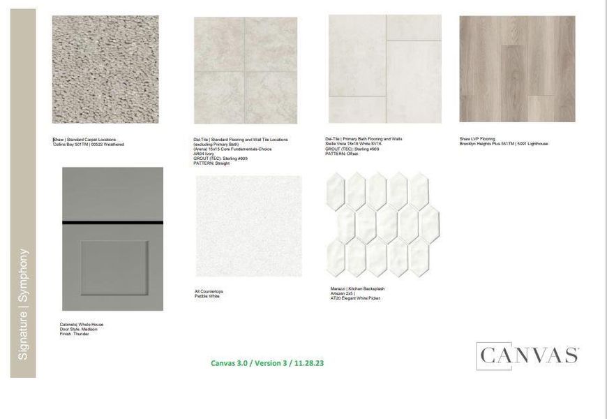 Design Selections.  Home is under construction and selections are subject to change.