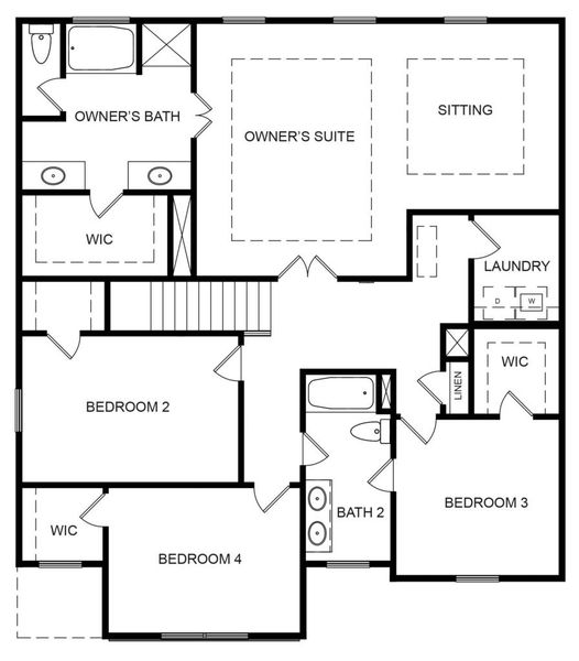 2D floor plan layout for the The Brentwood by Direct Residential Communities in Stephens Landing, Loganville, GA (Image 4).
