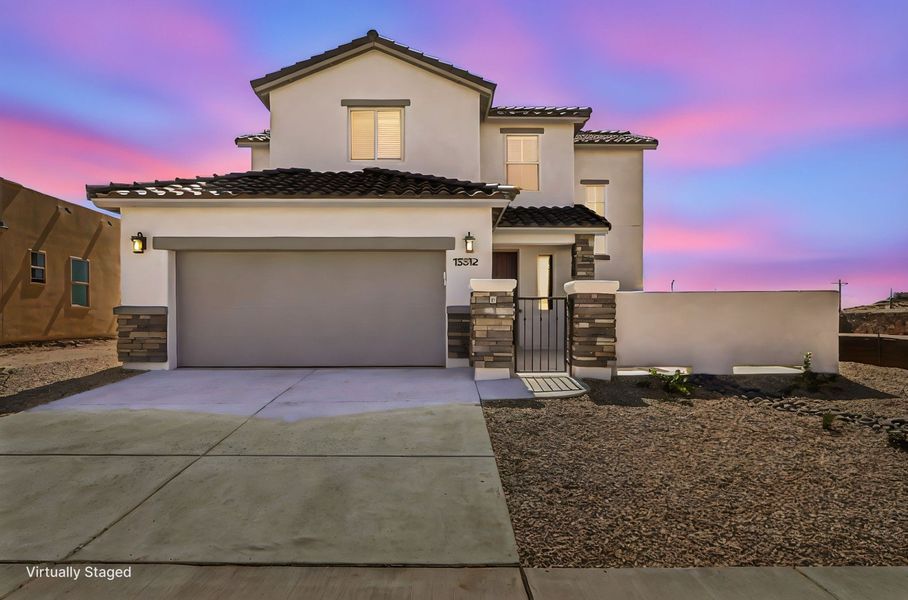 Front exterior of a new home in Emerald Estates, El Paso, TX, highlighting curb appeal (Image 25).