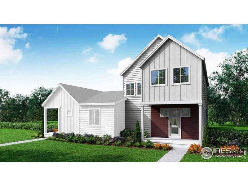 Front exterior of a new home in Trailside on Harmony, Timnath, CO, highlighting curb appeal (Image 16).