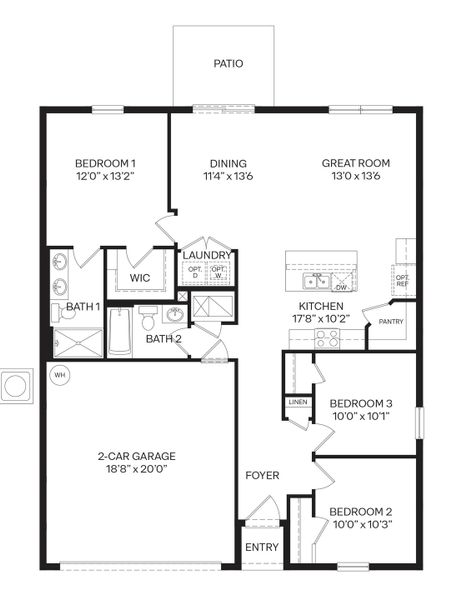 2D floor plan layout for the Archer II by D.R. Horton in Deltona New Homes, Deltona, FL (Image 3).