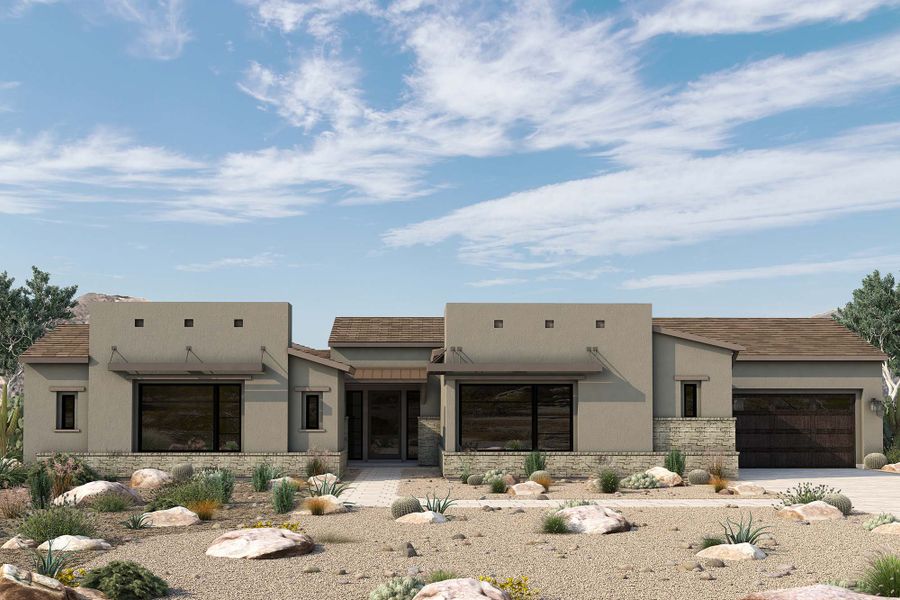 Representative exterior photo of a completed home built from the The Bartlett by David Weekley Homes in Storyrock, Scottsdale, AZ (Image 11).