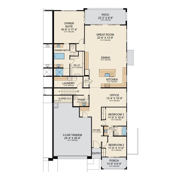2D floor plan layout for the Residence Four by Capital West Homes in Atrium at Somerset, Gilbert, AZ (Image 4). 2D floor plan layout for the Residence Four by Capital West Homes in Atrium at Somerset, Gilbert, AZ (Image 4).