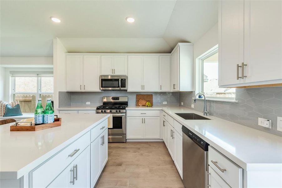 Recessed lighting and abundant counter space a plus.