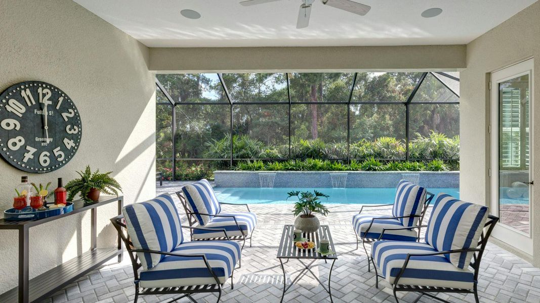 Exterior details and patio area of a home in Boca Royale Golf & Country Club Real Estate and Homes for Sale in Englewood, FL - Neal Communities, Englewood (Image 4).