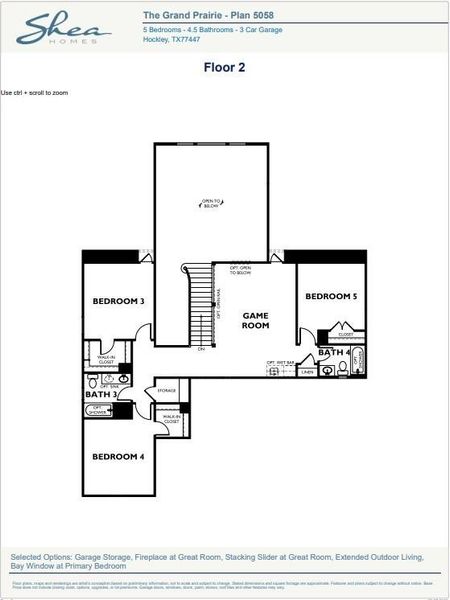 2D floor plan layout of this home in The Grand Prairie 60', Hockley, TX (Image 3).