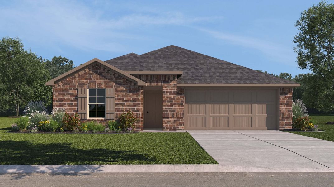 Front exterior of a new home in The Lakes Northwest, Robstown, TX, highlighting curb appeal (Image 1). Front exterior of a new home in The Lakes Northwest, Robstown, TX, highlighting curb appeal (Image 1).