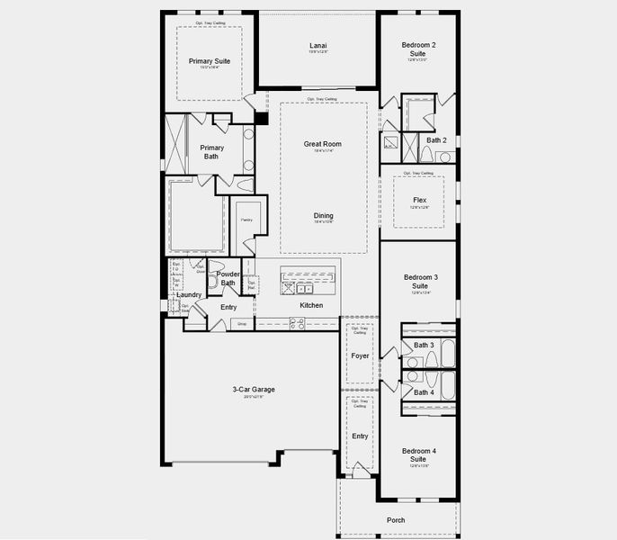 2D floor plan layout for the Bradley by Taylor Morrison in Esplanade at McKinnon Groves, Winter Garden, FL (Image 3).