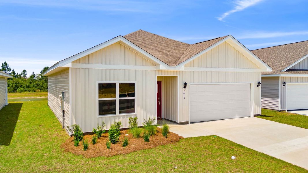 Front exterior of a new home in Liberty, Panama City, FL, highlighting curb appeal (Image 2). Front exterior of a new home in Liberty, Panama City, FL, highlighting curb appeal (Image 2).
