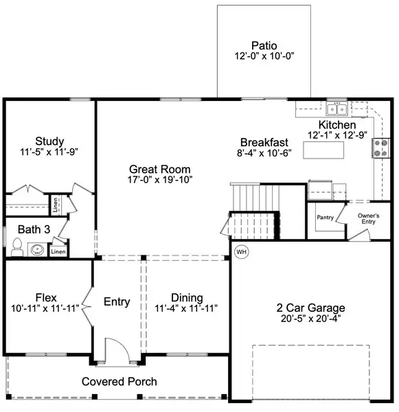 2D floor plan layout for the Fairfax A by JC Jackson Homes,LLC in Heritage Pointe, Newport, NC (Image 5).
