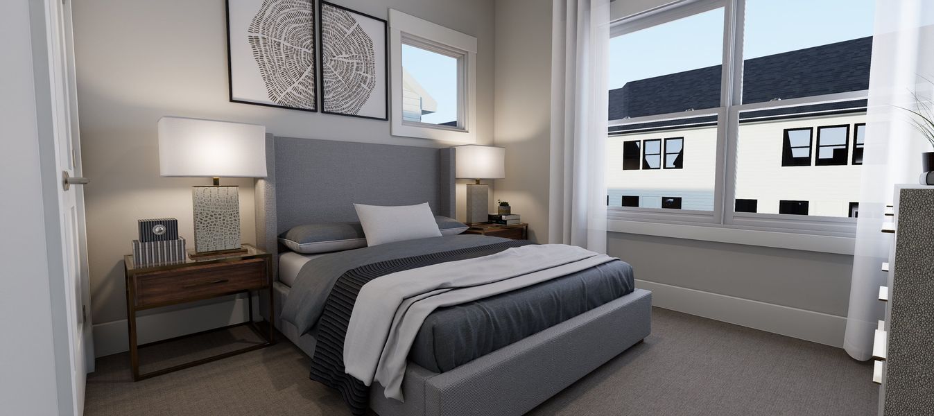 Representative furnished interior of a home built from the Cora End Unit by Baker Residential in Atwater Station - Midtown Collection, Fuquay Varina (Image 19).