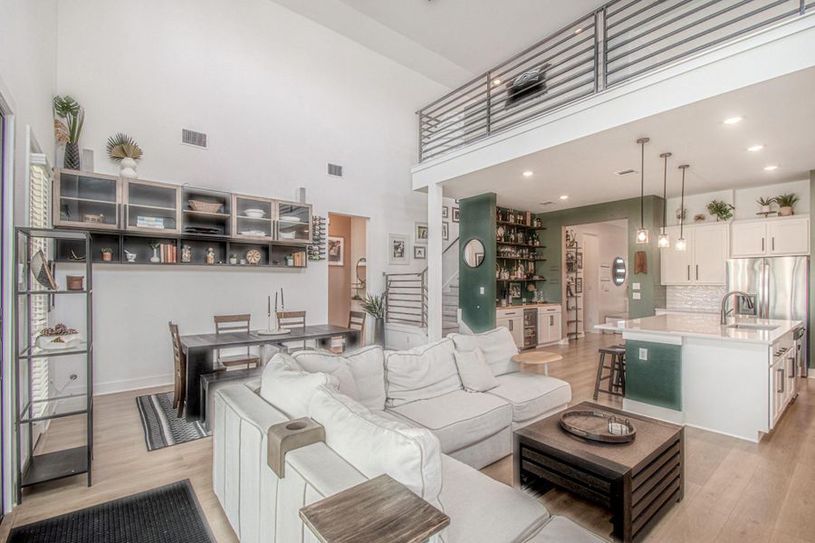 Spacious living area with high ceilings