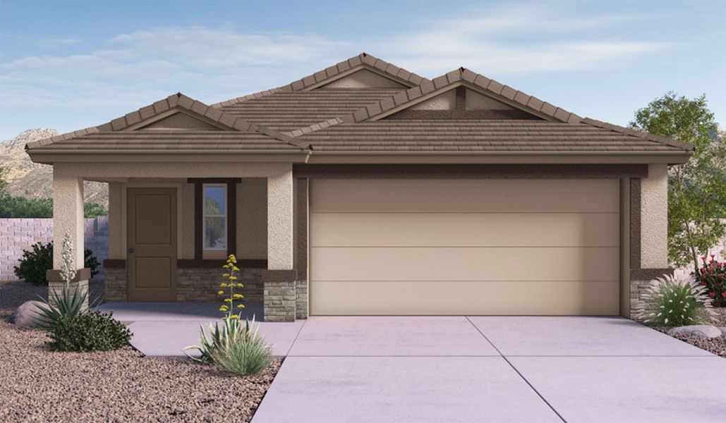 Representative exterior photo of a completed home built from the Caroline by D.R. Horton in Coronet at Gladden Farms, Marana, AZ (Image 23).