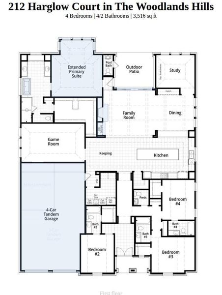 2D floor plan layout of this home in The Woodlands Hills, Willis, TX (Image 2). 2D floor plan layout of this home in The Woodlands Hills, Willis, TX (Image 2).