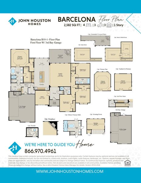 Barcelona B10-1 Floor Plan with 3rd bay garage