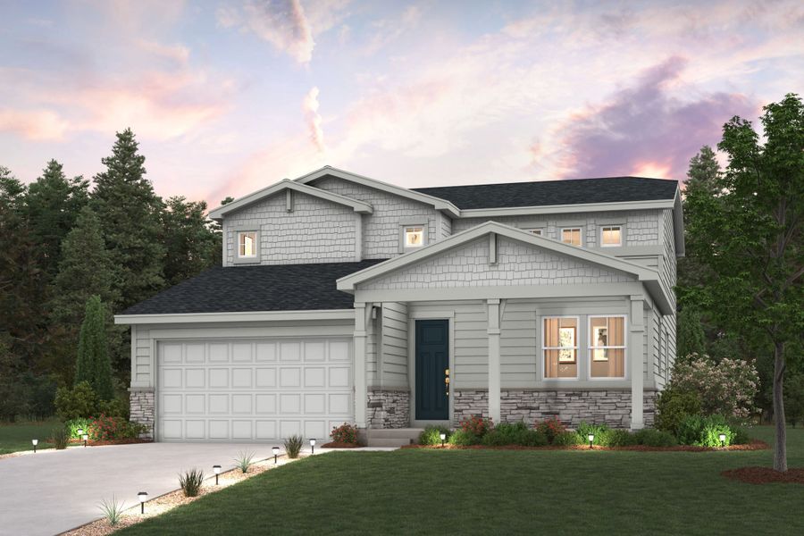 Front exterior of a new home in Spring Valley Ranch, Elizabeth, CO, highlighting curb appeal (Image 1). Front exterior of a new home in Spring Valley Ranch, Elizabeth, CO, highlighting curb appeal (Image 1).