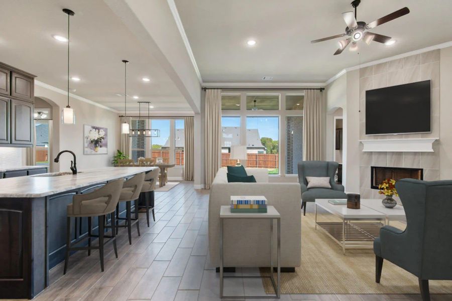 Kitchen & Family Room | Concept 2915 at Hidden Creek Estates in Van Alstyne, TX by Landsea Homes