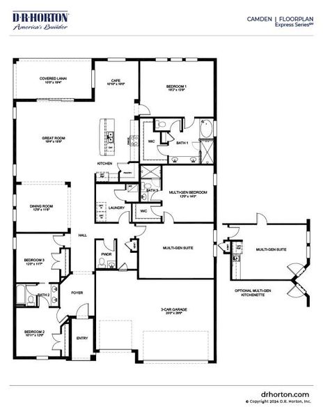2D floor plan layout for the Camden by D.R. Horton in Sebastian/Vero Beach Highlands, Sebastian, FL (Image 3).