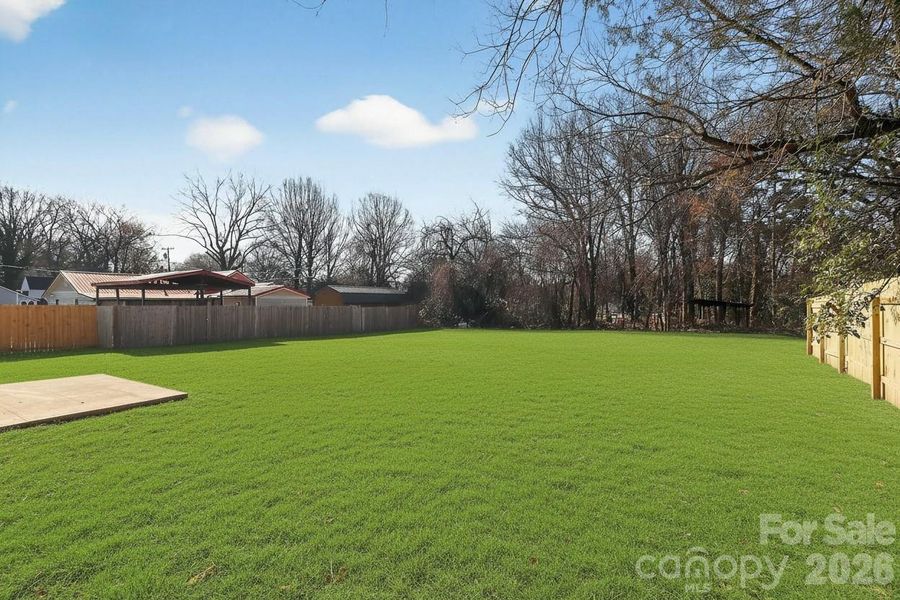 Yard has seed and straw. Grass digitally added