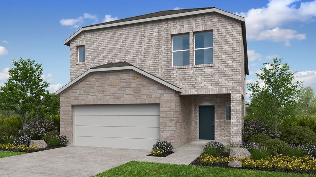 Front exterior of a new home in Village Grove, Dripping Springs, TX, highlighting curb appeal (Image 1). Front exterior of a new home in Village Grove, Dripping Springs, TX, highlighting curb appeal (Image 1).