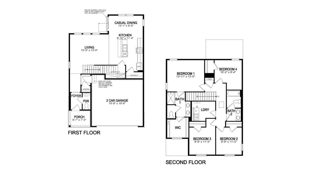 2D floor plan layout for the Edmon by D.R. Horton in Granary, Johnstown, CO (Image 3).