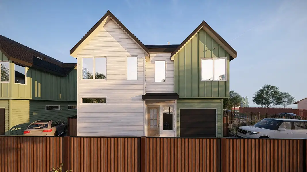 Contemporary home featuring board and batten siding