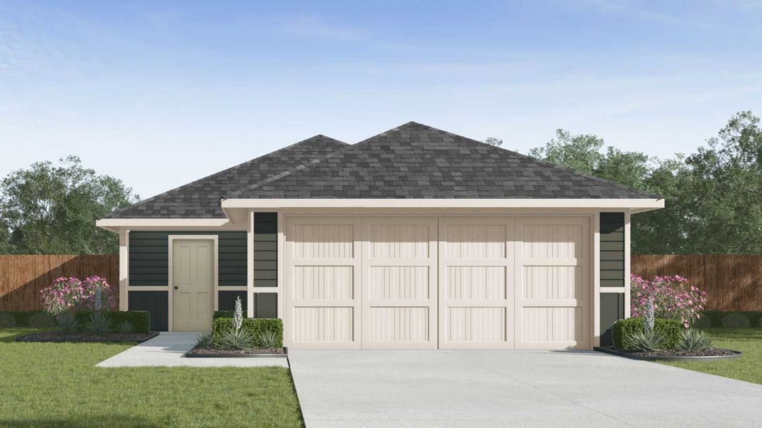 Front exterior of a new home in Watermill, Uhland, TX, highlighting curb appeal (Image 1). Front exterior of a new home in Watermill, Uhland, TX, highlighting curb appeal (Image 1).