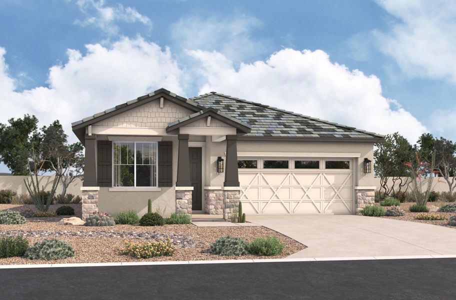 Representative exterior photo of a completed home built from the Ellenton by Beazer Homes in Acacia Foothills at Estrella: Acacia Foothills II, Goodyear, AZ (Image 1).
