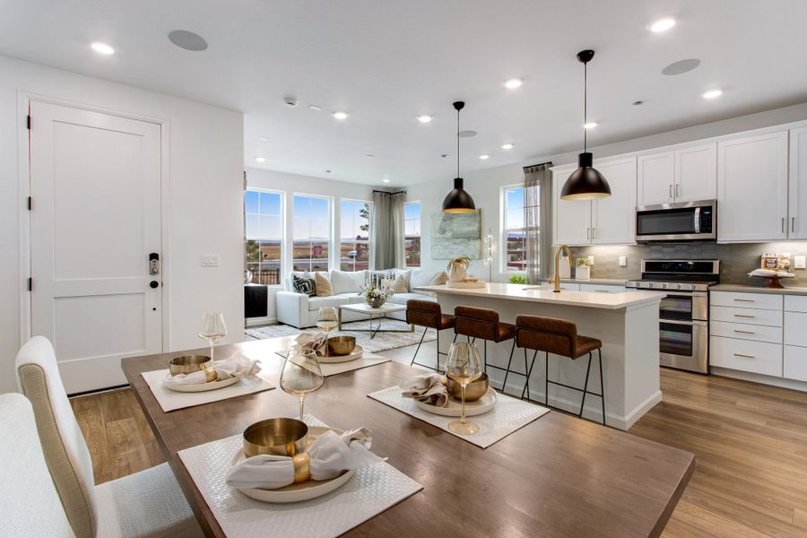 Furnished interior view inside a new home in Candelas Townhomes, Arvada (Image 5). Furnished interior view inside a new home in Candelas Townhomes, Arvada (Image 5).