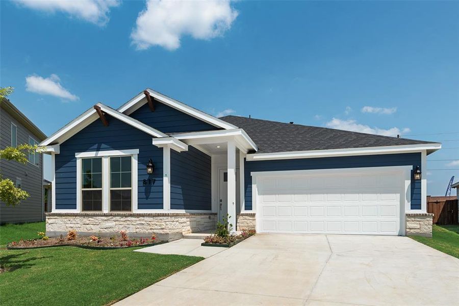 Front exterior of a new home in Creekside of Crowley, Crowley, TX, highlighting curb appeal (Image 22). Front exterior of a new home in Creekside of Crowley, Crowley, TX, highlighting curb appeal (Image 22).