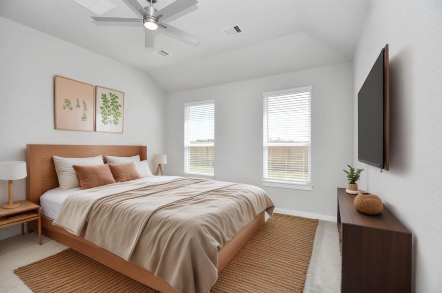 Virtually Staged - Primary Bedroom. Sample photo of completed home with similar floor plan. Actual colors and selections may vary. Virtually Staged - Primary Bedroom. Sample photo of completed home with similar floor plan. Actual colors and selections may vary.