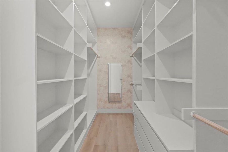 Spacious closet featuring light wood-type flooring