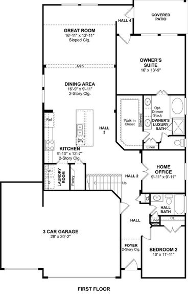 The Elmore floor plan by K. Hovnanian® Homes. 1st Floor shown. *Prices, plans, dimensions, features, specifications, materials, and availability of homes or communities are subject to change without notice or obligation.