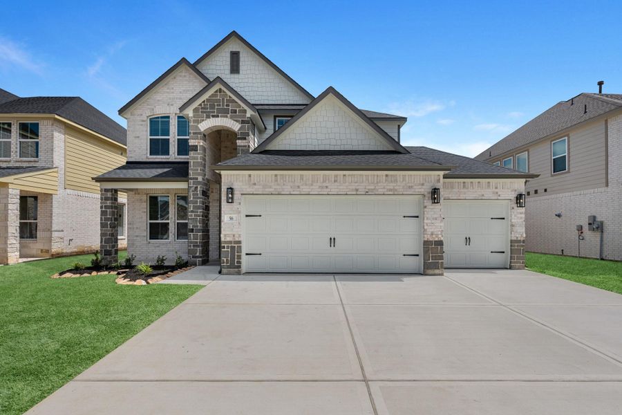 Front exterior of a new home in Beacon Hill, Waller, TX, highlighting curb appeal (Image 2). Front exterior of a new home in Beacon Hill, Waller, TX, highlighting curb appeal (Image 2).