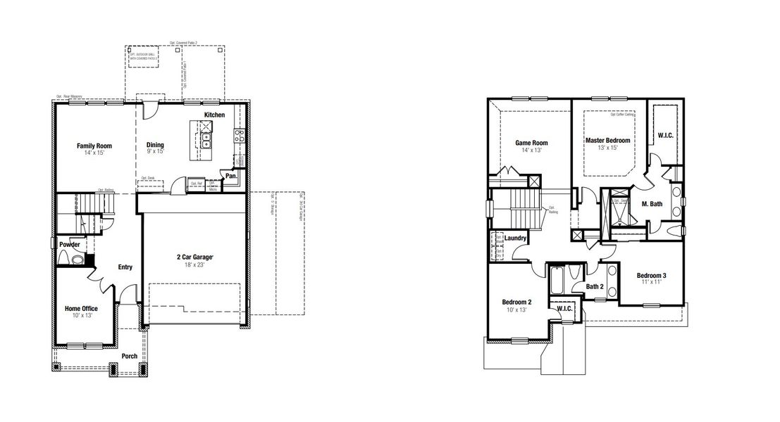 2D floor plan layout for the Oakville by Scott Felder Homes in East View Farms, Georgetown, TX (Image 3).