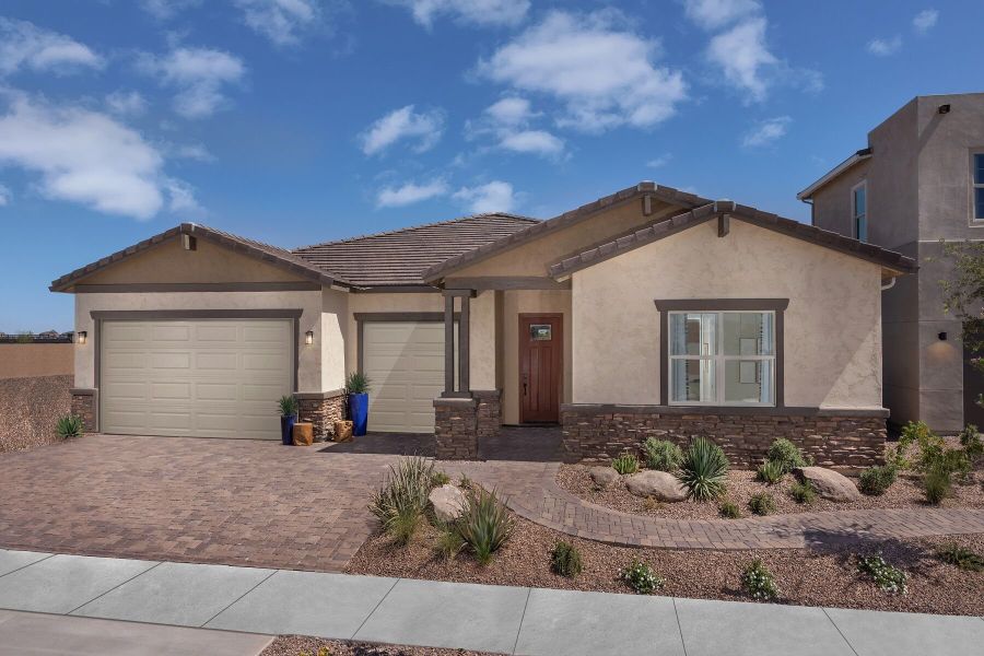 Representative exterior photo of a completed home built from the Kelly by Mattamy Homes in Empire Pointe, Queen Creek, AZ (Image 27).