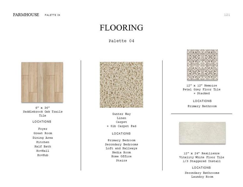 Farmhouse Look Palette 4: Flooring Selection Sheet (*Artist rendering used for illustration purposes only.)