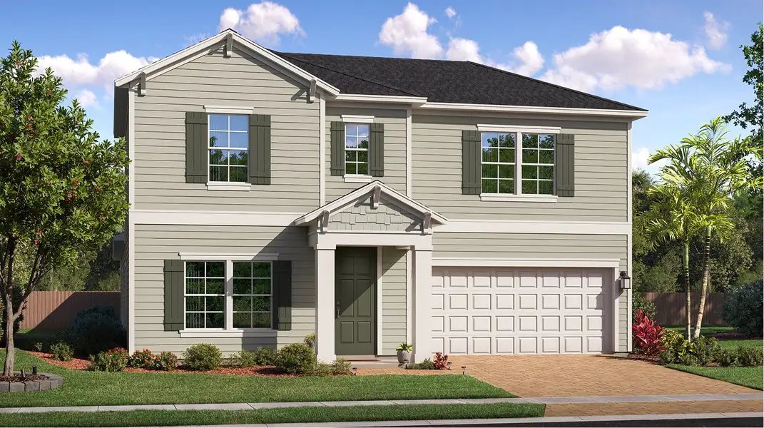 Front exterior of a new home in Shearwater, St. Augustine, FL, highlighting curb appeal (Image 1). Front exterior of a new home in Shearwater, St. Augustine, FL, highlighting curb appeal (Image 1).
